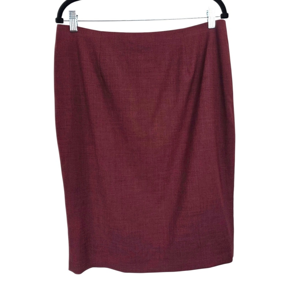 Marlowe‎ Italy Burgundy Ruffle Back Fine Wool Pleated Pencil Skirt 12